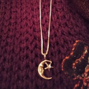 Gorgeous, Signed "KC" Italian Silver Moon Charm and Chain